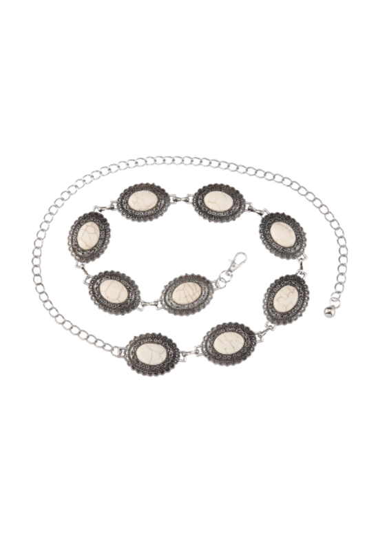 Ivory Stone Inset Concho Chain Link Belt