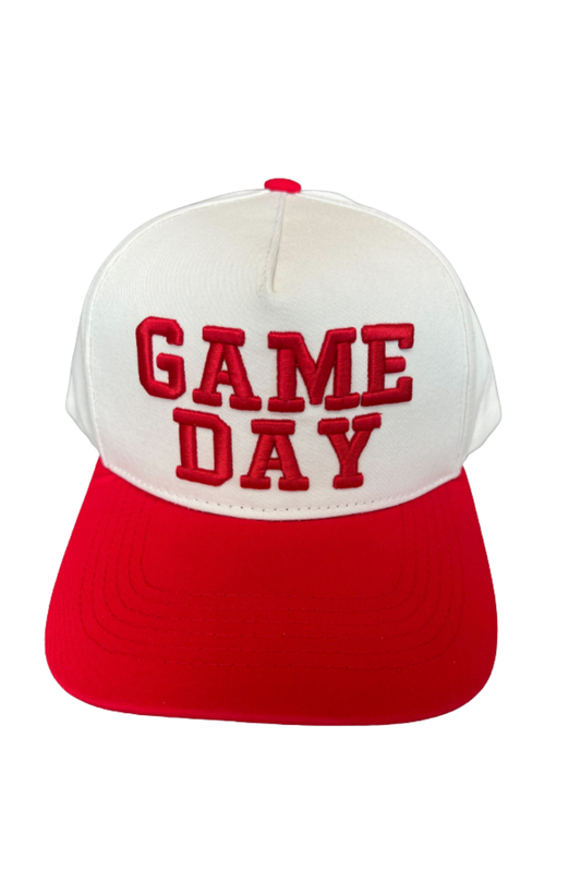 Red Embroidered Game Day Contrast Brim Hat