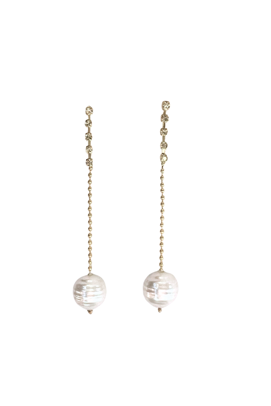 Gold Rhinestone Pearl Drop Earrings