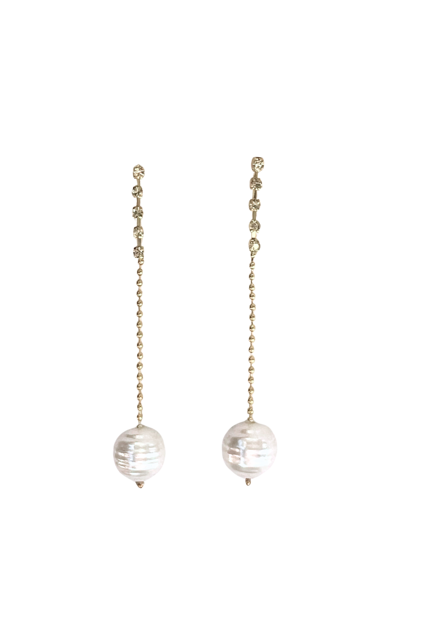 Gold Rhinestone Pearl Drop Earrings