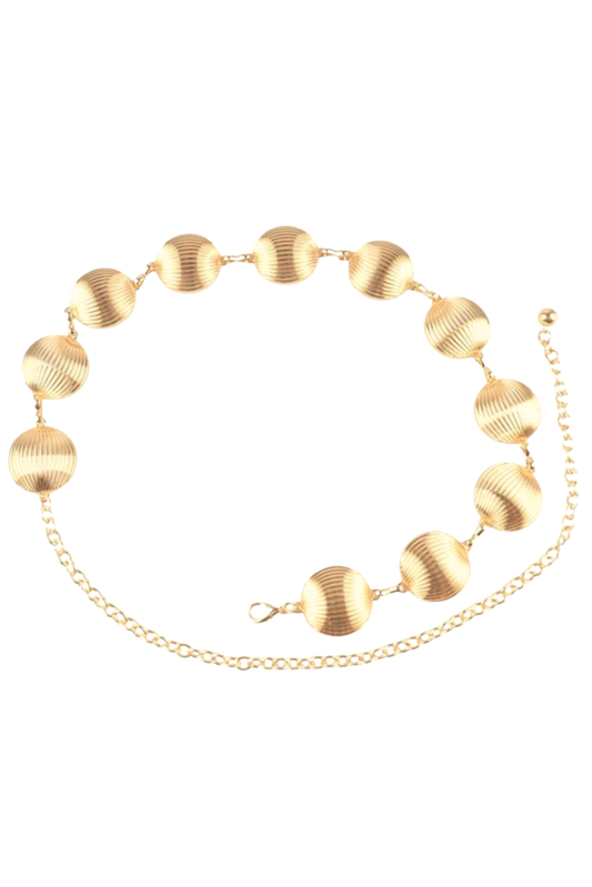 Gold Textured Circle Linked Chain Belt