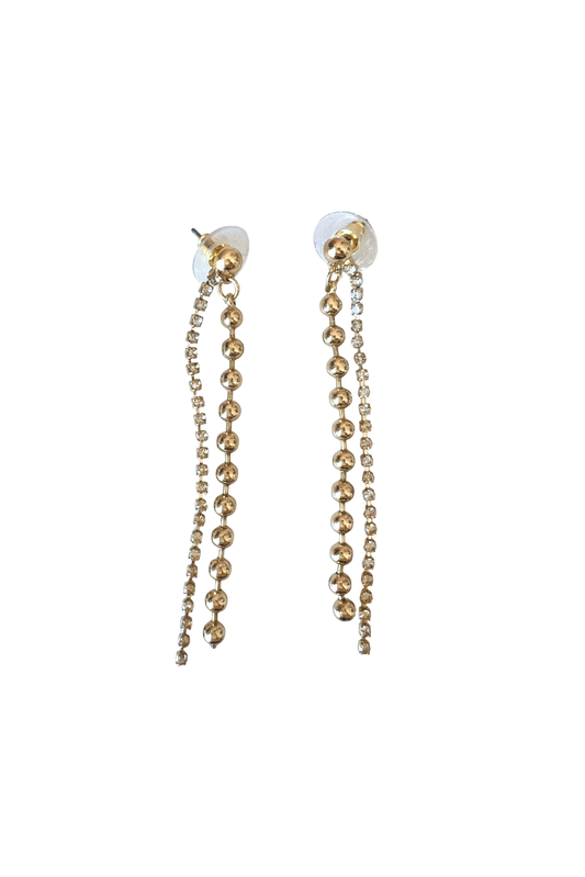 Gold and Rhinestone Double Chain Drop Earrings
