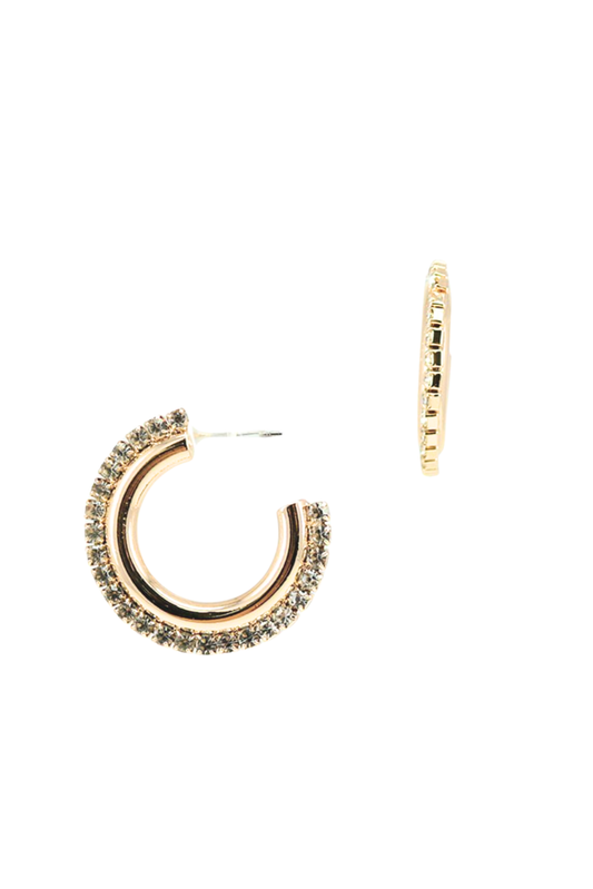 Gold Rhinestone Open Double Hoop Earrings