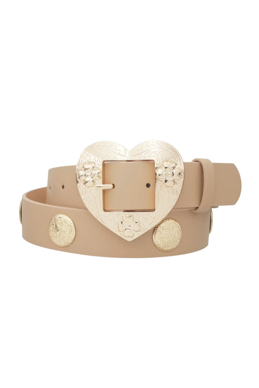 Taupe Floral Heart Concho Open Loop Belt