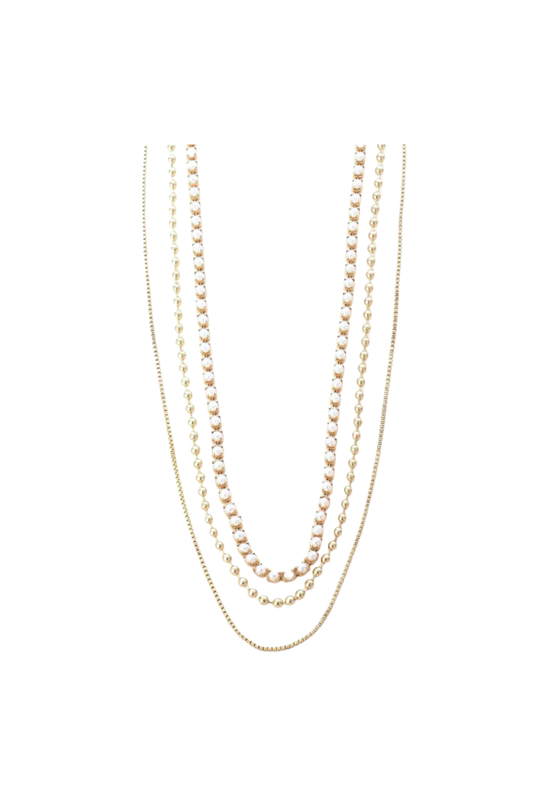 Gold Pearl Link Layered Necklace
