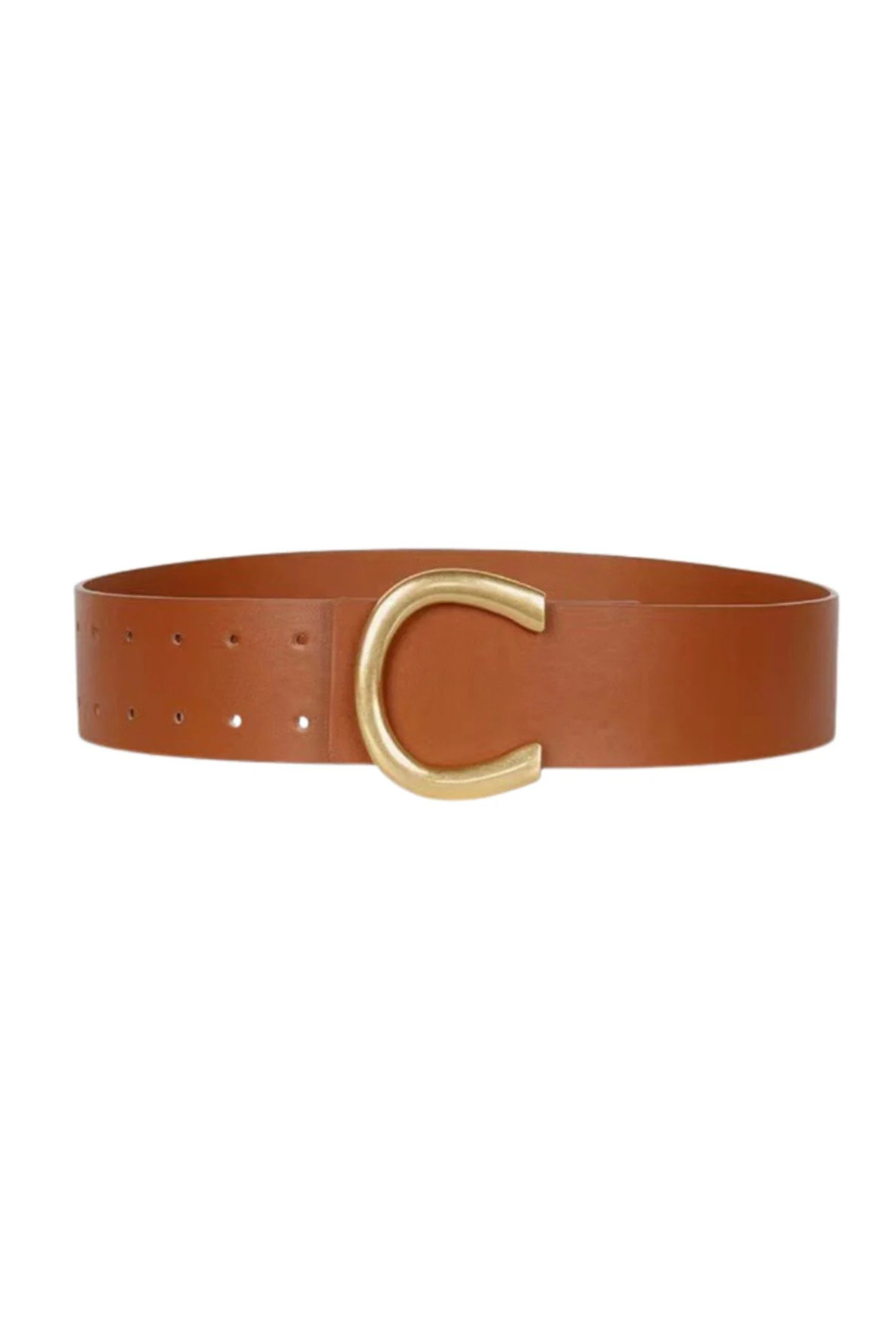 Camel Leather Horseshoe Buckle Wide Belt *FINAL SALE*