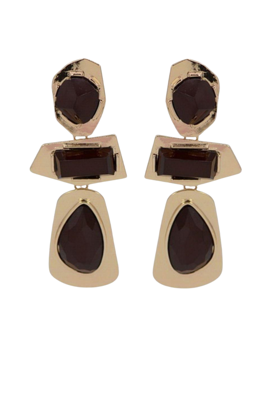 Dark Brown Geometric Stone Drop Earrings