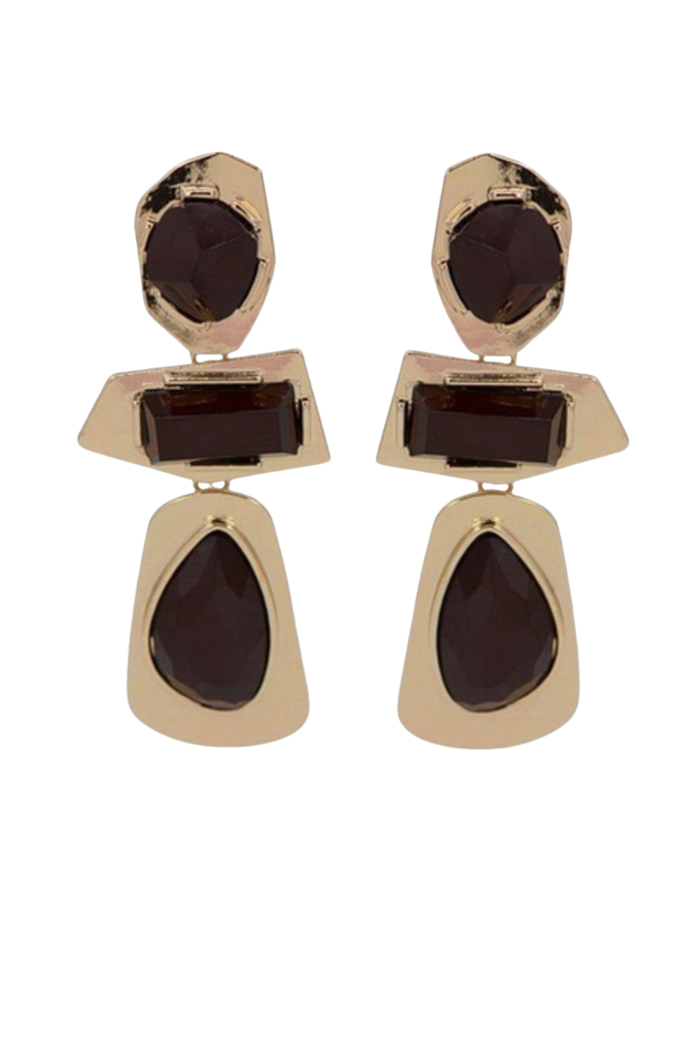 Dark Brown Geometric Stone Drop Earrings