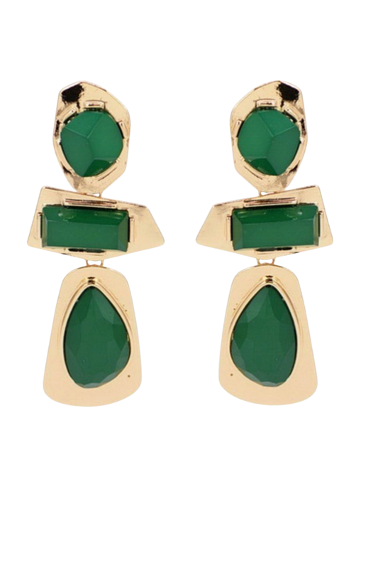 Green Geometric Stone Drop Earrings