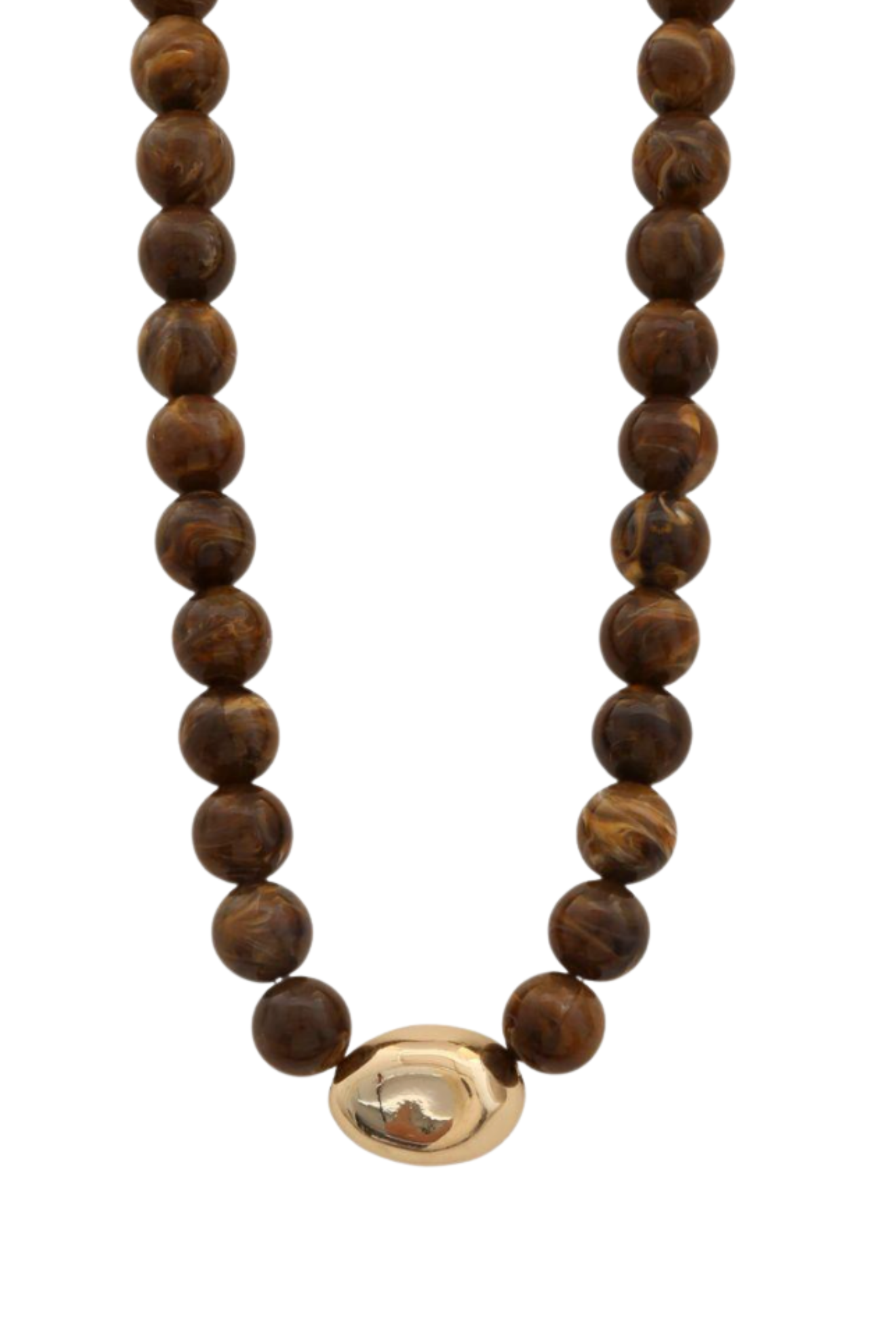 Brown Acrylic Beaded Gold Accent Necklace