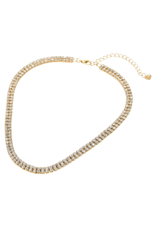 Gold Dipped Double Rhinestone Tennis Necklace