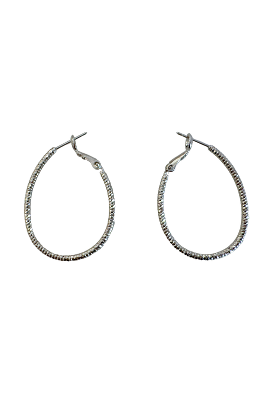 Silver Shimmer Oval Medium Hoop Earrings