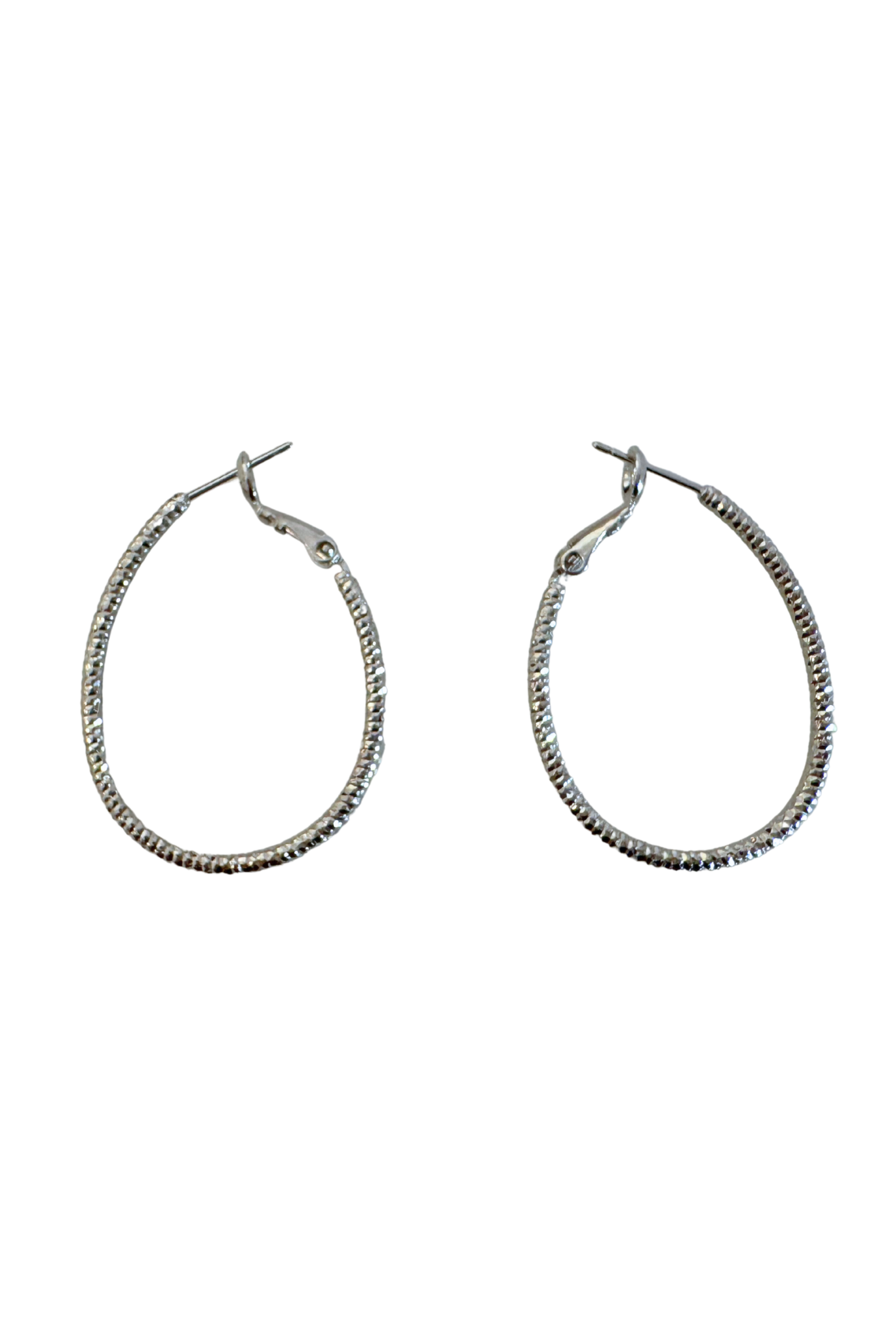 Silver Shimmer Oval Medium Hoop Earrings