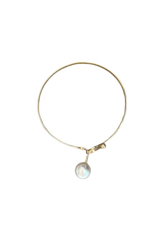 Gold Choker Necklace with Pearl Pendant
