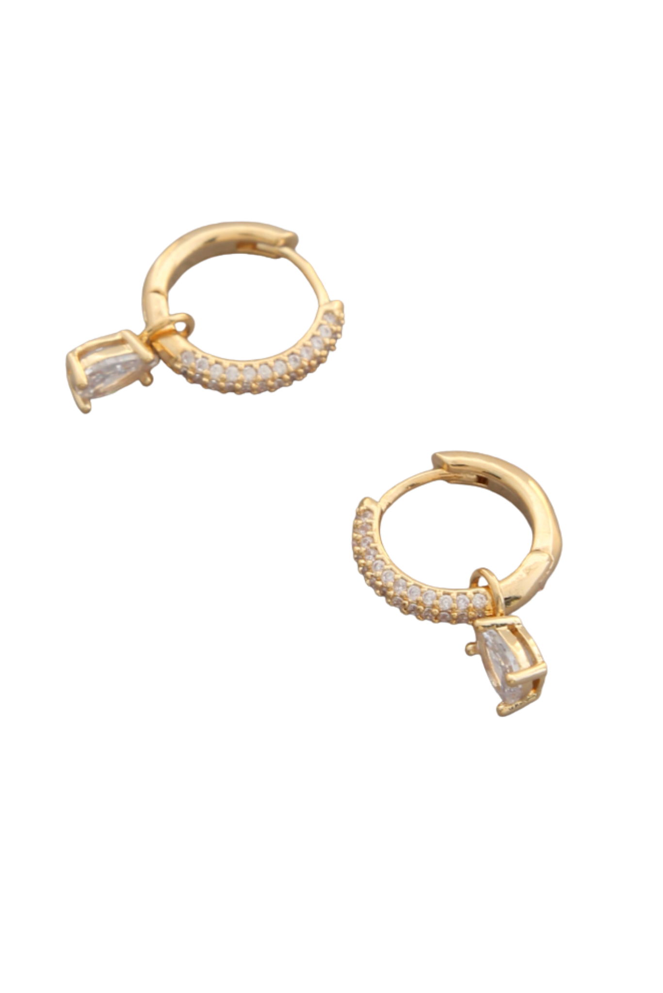 Gold Rhinestone Small Hoop Dangle Earrings
