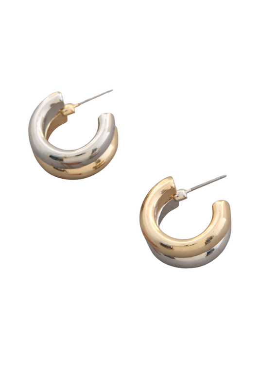 Gold and Silver Double Stacked Hoop Stud Earrings