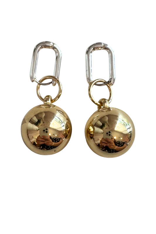 Silver Link Gold Ball Drop Earrings