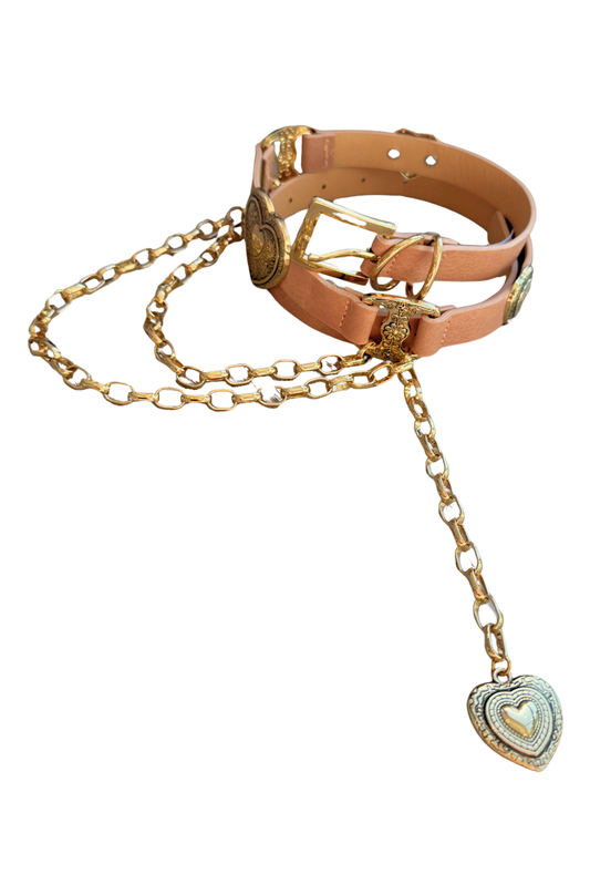 Blush Heart Concho Linked Chain Drape Belt