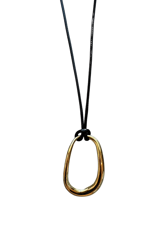 Black Rope Gold Oval Pendant Necklace