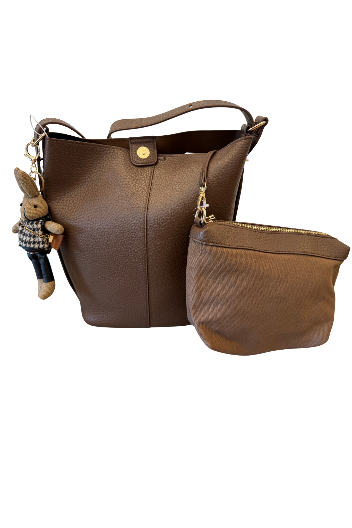 Brown Textured Shoulder Hobo Bag with Zipper Pouch