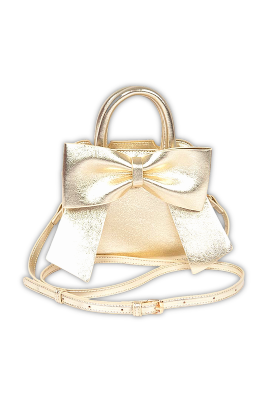 Gold Metallic Bow Top Handle Bag