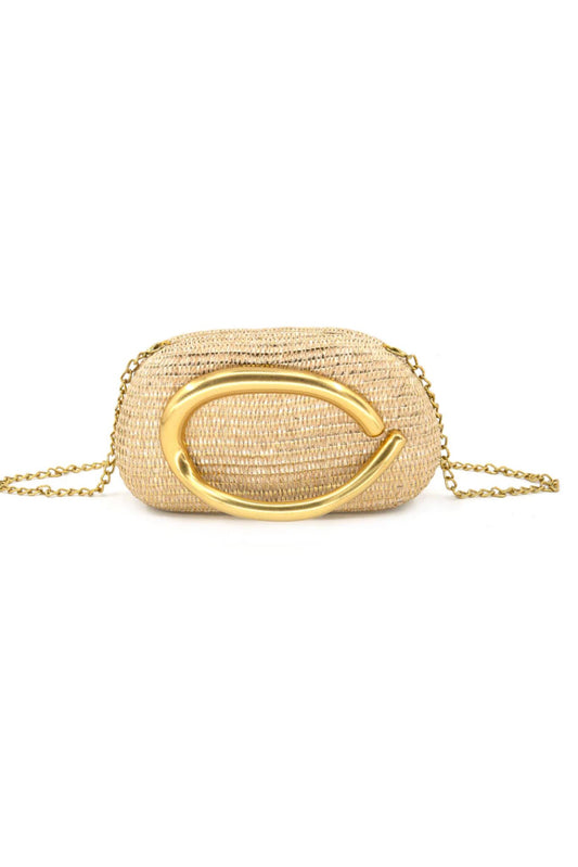 Raffia Shimmer Gold Embellished Clutch