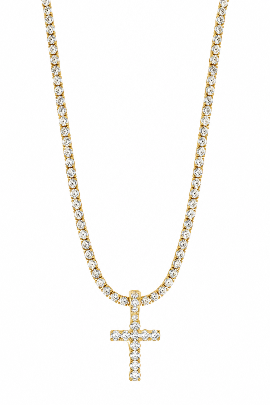 Gold Diamond Cross Tennis Necklace