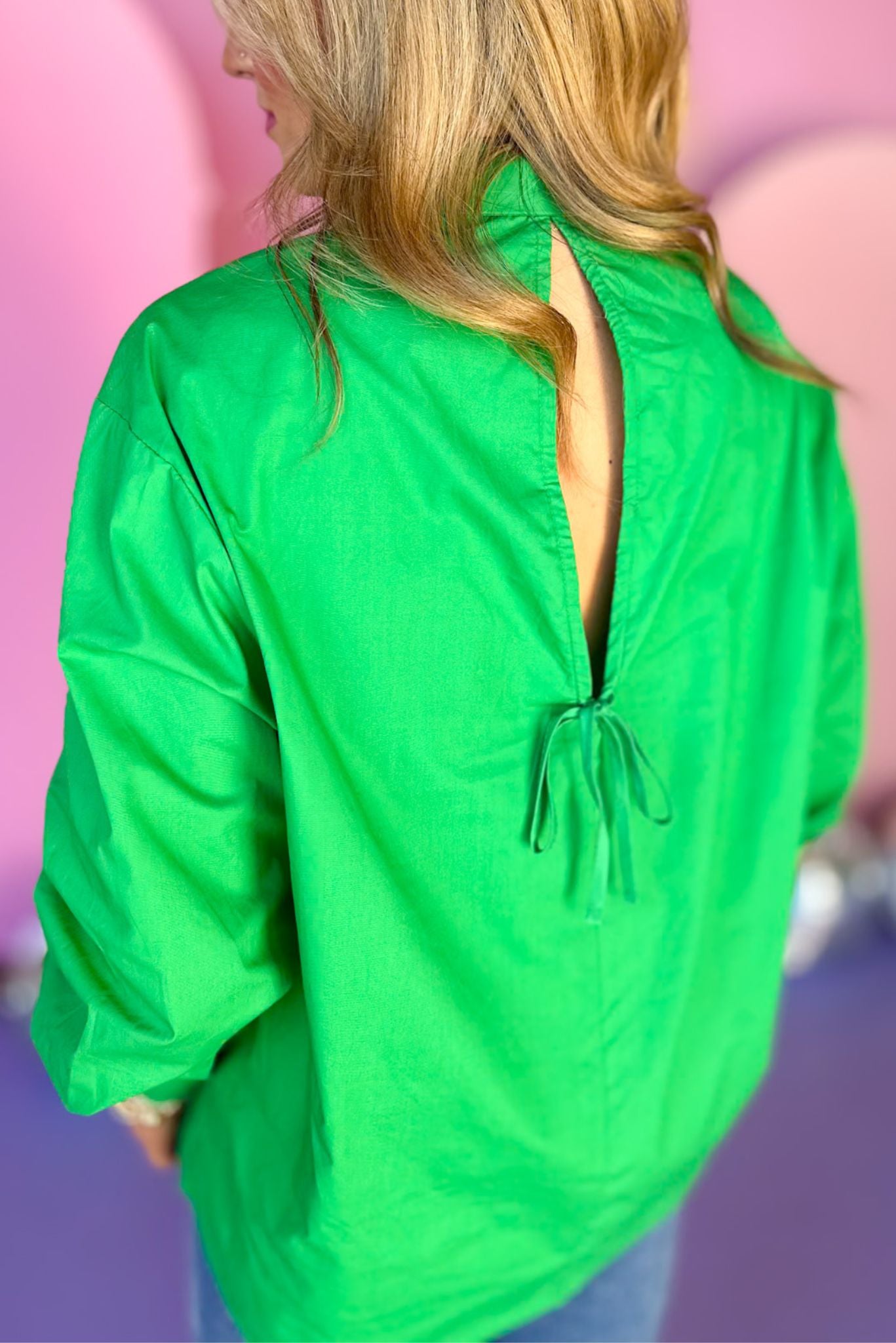 Green Oversized Collared Button Down Cut Out Back Top, top, green top, green blouse, must have top, elevated top, elevated style, summer top, summer style, Shop Style Your Senses bu Mallory Fitzsimmons, SSYS by Mallory Fitzsimmons