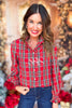 SSYS Serena Plaid Puff Smocked Long Sleeve Button Down Top In Red