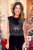 SSYS Berry Sequin Top In Black