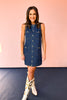 Denim Pocket Front Gold Button Accent Dress