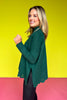 Hunter Green Knit Mock Neck Embroidered Cut Out Detail Side Slit Sweater *FINAL SALE*