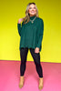 Hunter Green Knit Mock Neck Embroidered Cut Out Detail Side Slit Sweater