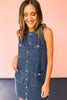 Denim Pocket Front Gold Button Accent Dress