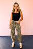 Brown Animal Print Mid Rise Barrel Pants