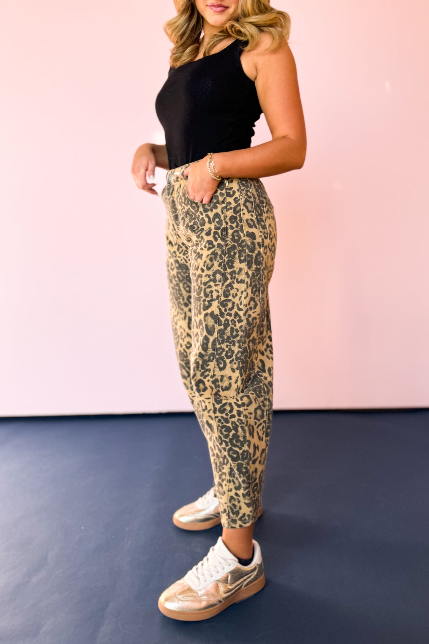 Brown Animal Print Mid Rise Barrel Pants