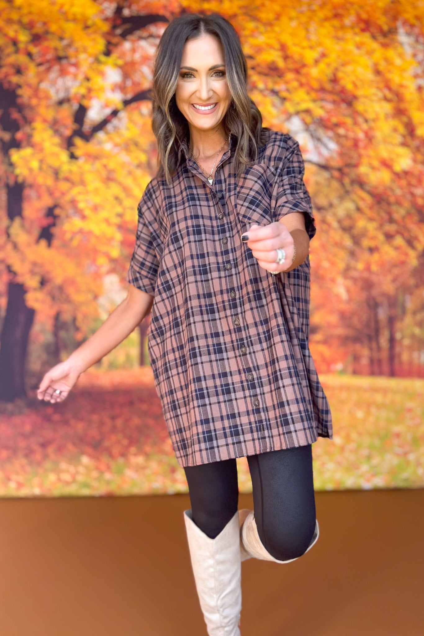 SSYS Jordan Button Down Flannel Tunic In Brown