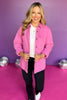 SSYS Signature Pink Denim Shacket, signature shacket, denim shacket, ssys the label, elevated jacket, elevated style, must have jacket, must have style, mom style, street style, ssys by mallory fitzsimmons