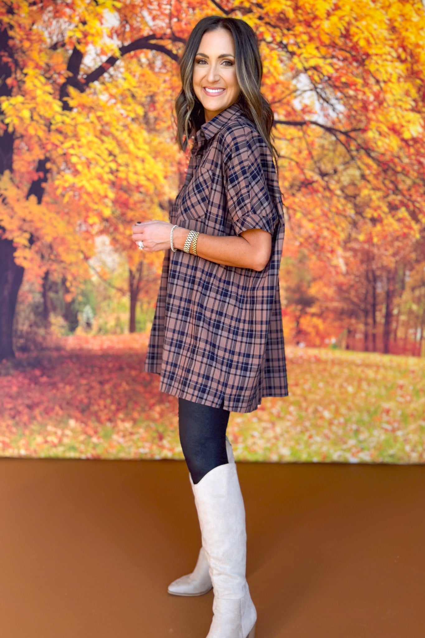 SSYS Jordan Button Down Flannel Tunic In Brown