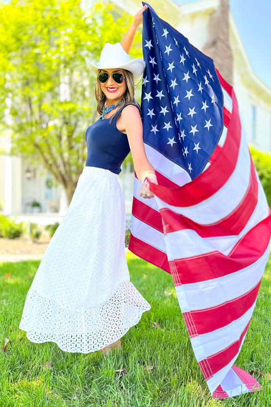 SSYS Halsten One Tier Maxi Skirt In White Eyelet