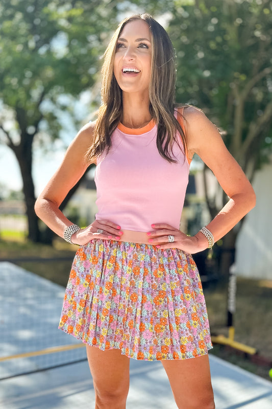 SSYS Lottie Pleated Skort In Retro Floral
