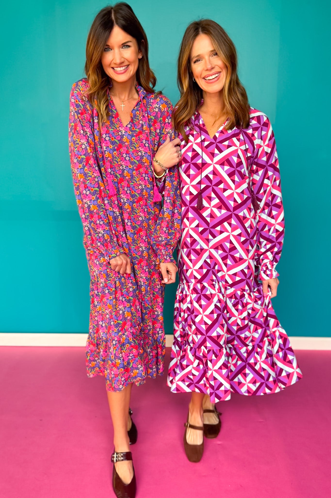 bright maxi dress with sleeves Open-Back Pleated Pink Floral Casual Summer Maxi Dress Blush Pink Floral / Large