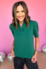 SSYS The Savannah Ruffle Collar 3/4 Sleeve Top In Hunter Green, ssys the label, ssys top, savannah top, must have top, ruffle neck top, elevated top, mom style, fall style, fall fashion, shop style your senses by Mallory Fitzsimmons, ssys by Mallory Fitzsimmons