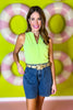 SSYS Cece Knit Sleeveless Tank In Lime, button details, layering piece, spring top, spring break, vacation top, exclusive design, ssys by mallory fitzsimmons