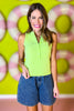 SSYS Cece Knit Sleeveless Tank In Lime, button details, layering piece, spring top, spring break, vacation top, exclusive design, ssys by mallory fitzsimmons