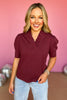 SSYS The Savannah Ruffle Collar 3/4 Sleeve Top In Oxblood, ssys the label, ssys top, savannah top, must have top, ruffle neck top, elevated top, mom style, fall style, fall fashion, shop style your senses by Mallory Fitzsimmons, ssys by Mallory Fitzsimmons