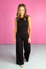 SSYS The Carmen Ruched Sleeveless Palazzo Pants Set In Black, comfy, stretchy, lounge wear, versatile, ssys by mallory fitzsimmons