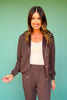 SSYS Elaina Horsebit Quilted Suede Trim Bomber Jacket In Brown