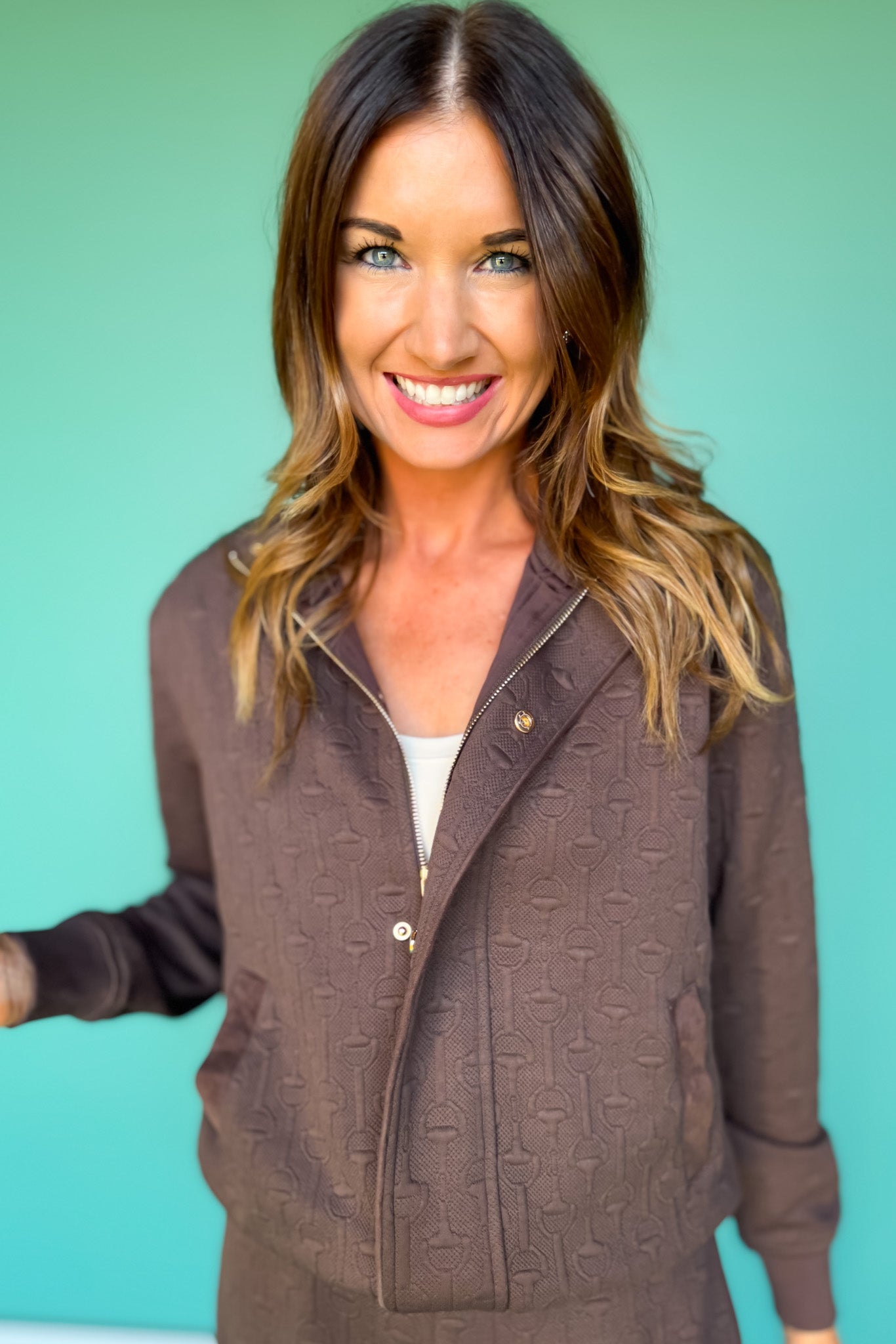 SSYS Elaina Horsebit Quilted Suede Trim Bomber Jacket In Brown