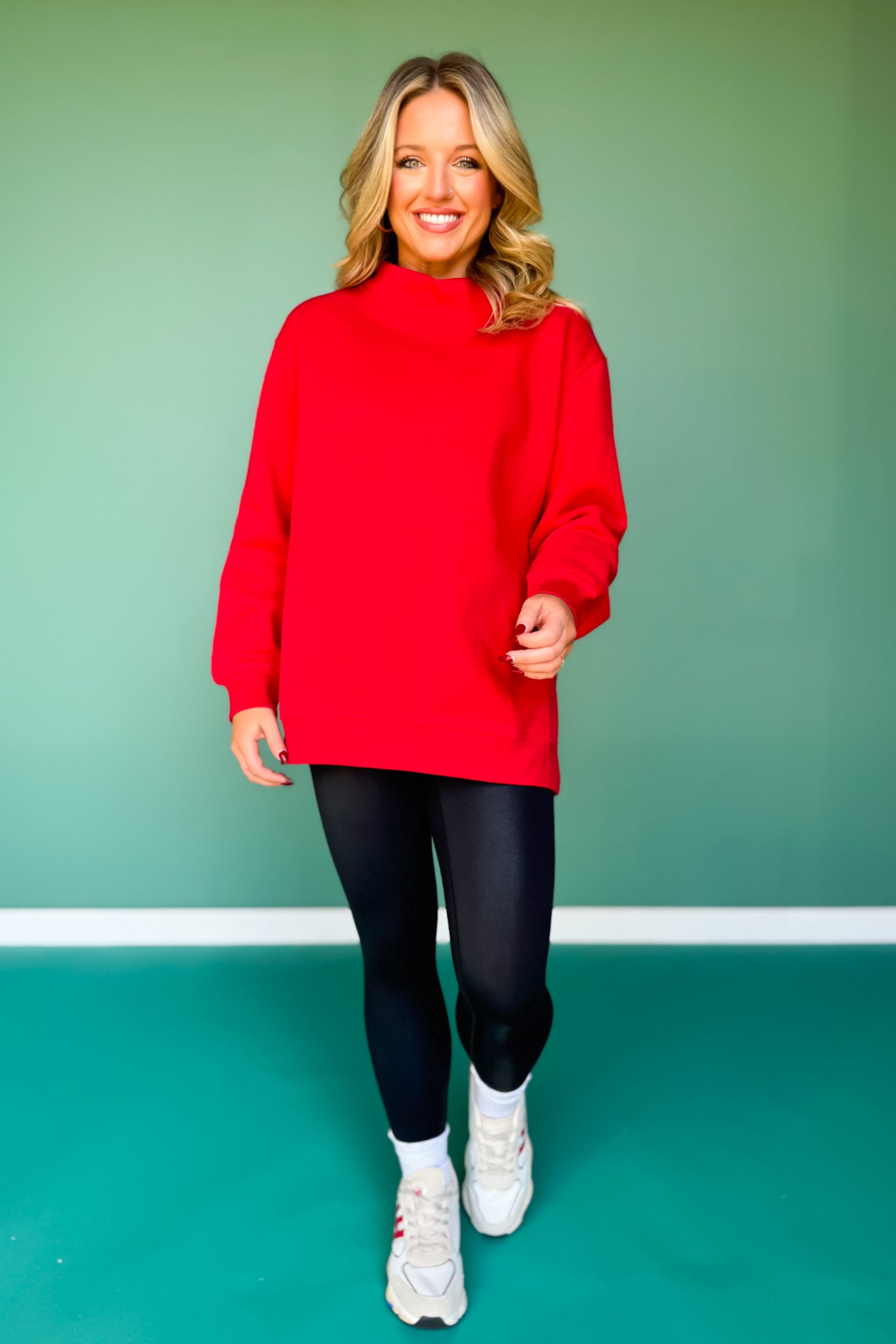 SSYS Foster Mock Neck Solid Sweatshirt In Red